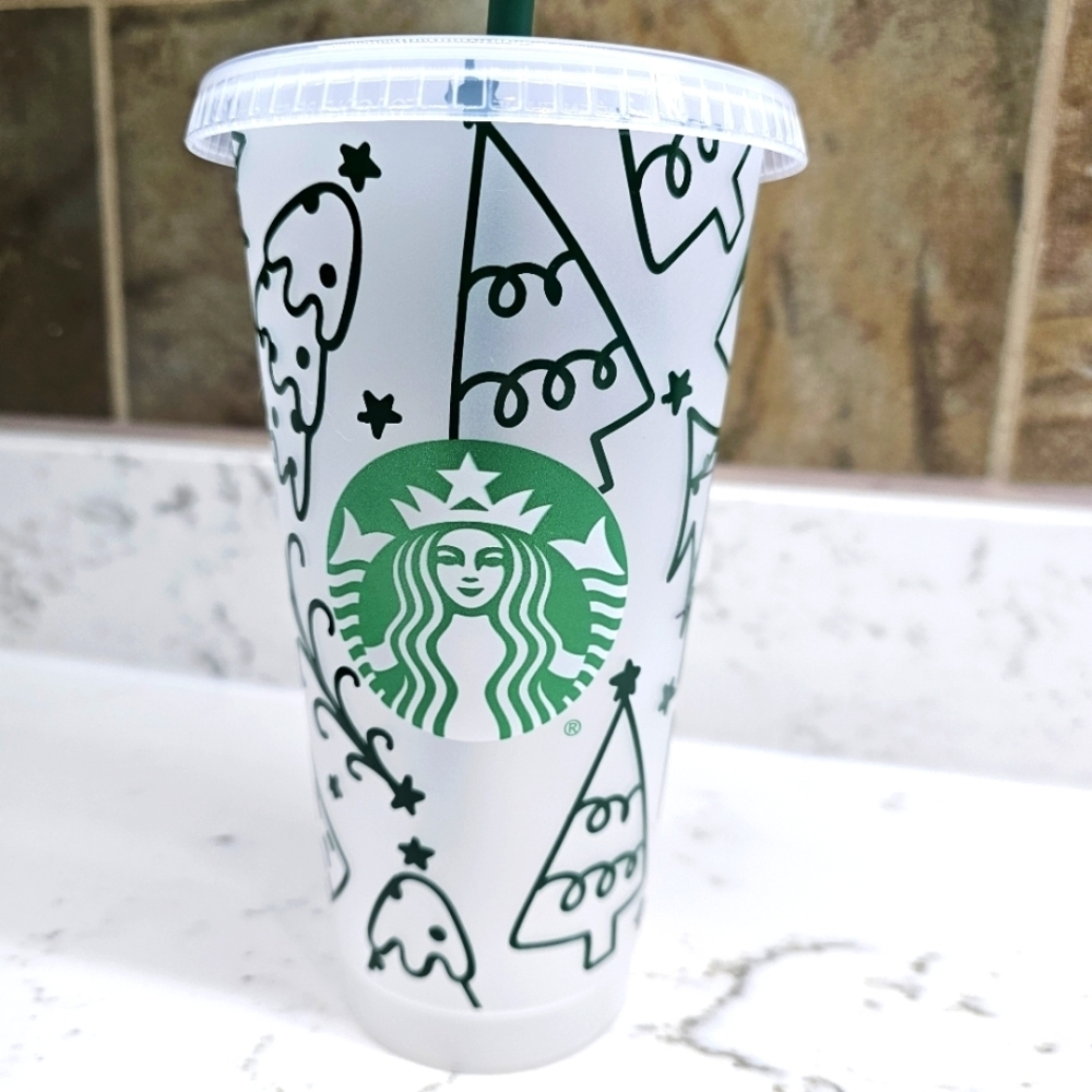 Starbucks Christmas Tree Doodle Tumbler / To Go Cup